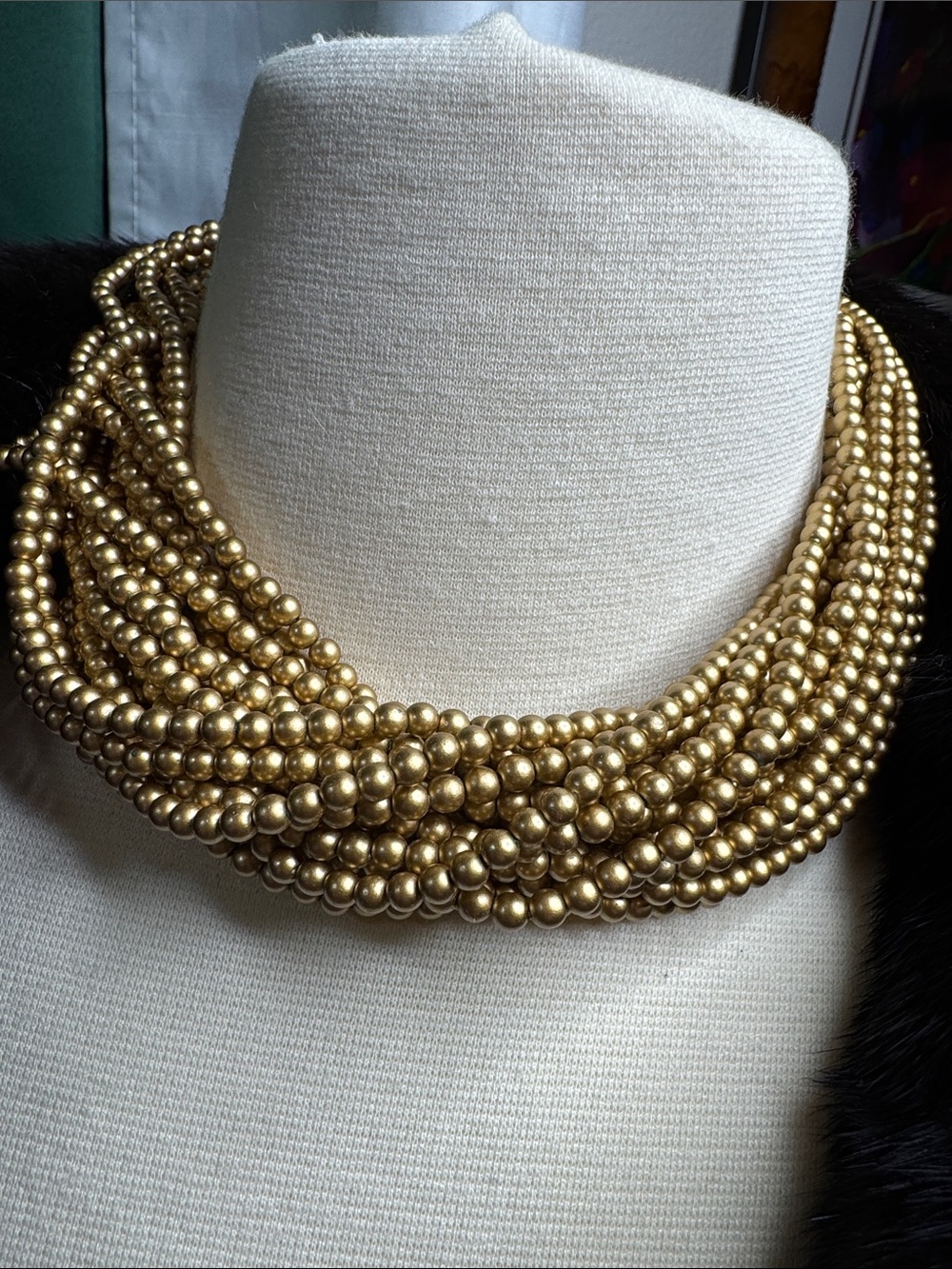Vintage Carolee Signed Multi-Strand Gold Tone Bead Necklace Statement Choker - Picture 2 of 5